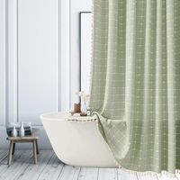 Sage Green Shower Curtain - Farmhouse Boho Modern Linen Fabric Shower Curtains for Bathroom, Bohemian Cute Thick Bathroom Curtain Set with Tassel - Bohemian Cloth Shower Curtain Long 72x78 Inch
