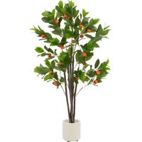 ML-Design Künstlicher Orangenbaum 130 cm, Kunstpflanze groß wie echt für Drinnen & Draußen, Deko Kunstbaum mit Orangen Früchten, Pflegeleichte Künstliche Pflanzen im Topf für Wohnzimmer und Büro