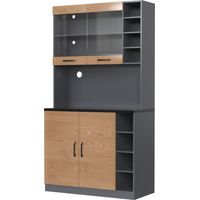 Küchenbuffet Hoch mit 4 Verstellbaren Fächern, 2 Türen, LED und Kabeldurchlässen, MDF, Grau Natur, 100 x 47 x 187 cm