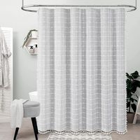 Cortina de ducha bohemia con borlas, de tela de lino, ideal para la decoración del baño, 92 x 183 cm (gris claro).
