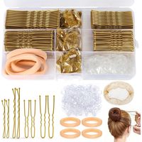Hair Clip Set - 385 Pieces - U-Shaped Hairpins Bobby Pins Hair Ties Bun Nets Storage Box - For Women Updo Hairstyling - 1 Set