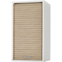 Beaux Meubles Pas Chers – Meuble haut de cuisine blanc avec rideau alu – 2 étagères réglables – Dimensions L 40 x H 72 x P 35 cm – Éco-conçu, fabriqué en France