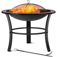GARDEBRUK® Fuoco Round Mosaic Garden Fire Pit 76cm 30" Diameter Real Stone Tile Mosaic Decorated Edge Fire Grate Spark Arrestor Cover Grid and Hook Included Outdoor Log Burner
