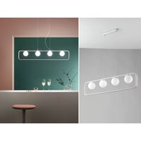 Pendelleuchte ROXY 4 flammig Metall Weiß & Opal Glaskugeln, Breite 100cm