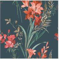 Thalia Floral Wallpaper Teal Green Pink Natural Botanical Belgravia Feature Wall