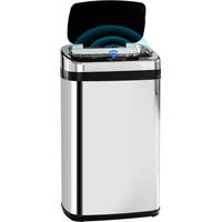 Bidone Immondizia a Infrarossi da 30L con Anello per Sacchetti, in Acciaio Inox e ABS, 33x25x58 cm, Argento