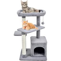 GOPLUS Arbre à Chat 85cm en Peluche à 4 Niveaux, Jouet Suspendu, Poteaux en Sisal à Gratter, Centre d'Activités Escalade pour Chat