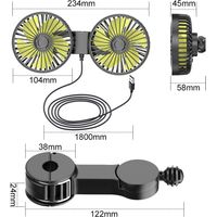 Dual-Head Car Electric Fan for Rear Seat Clip-Mount USB Powered Cooling Fan 360° Rotation Support 3 Adjustable Wind Speeds for Car Truck Van SUV Off-Road Vehicle