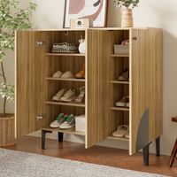 Meuble à chaussures 90x32x94 cm avec portes et étagères, en bois, naturel