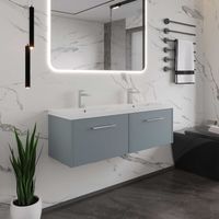 Hudson Reed Juno Matt Coastal Grey 1200mm Wall Hung 2 Drawer Vanity Unit and Twin Ceramic Basins - JNU2322F