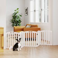 Barrière pour chien autoportante avec pieds de support, pour cadres de porte, couloirs, escaliers, 258 x 30 x 61 cm, blanche