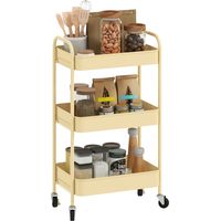 Chariot jaune sur roulettes 45x30,6x79 cm à 3 niveaux avec 3 paniers et 2 poignées, mobile tendance pour cuisine et salle de bain design
