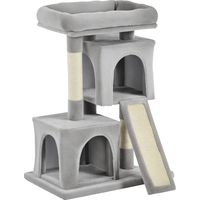 Albero Tiragraffi per Gatti con Pali in Sisal, Lettino e 2 Casette, 59x39x81cm, Grigio