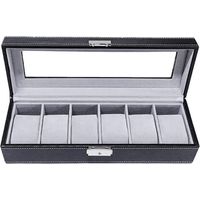 Uhrenbox, Schmuckkästchen 30 x 11 x 8 cm, Präsentationsbox, Uhrenetui, 6 Kissen, Ein-Wort-Schloss, graues Samt-Interieur, 6-teilige Uhrenbox