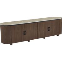 Ovales TV-Möbel aus Holz und Keramik "Portofino" - 200 x 40 x 55 cm - Braun