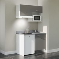 Kochnischen K02L - 120 cm - Grau - Cromo - Spüle rechts + Haushaltsgeräte weiß