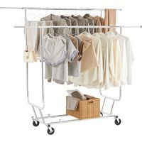 Yaheetech – Portant à vêtements extensible 139-164 cm – Métal chromé résistant – Roulettes avec freins – Charge max 113 kg – Penderie pliable