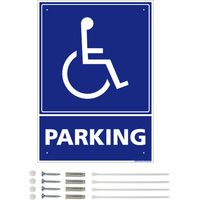 Panneau de signalisation prépercé PVC ou ALU rectangulaire + kit de fixation - Parking réservé aux handicapés - PVC 1 mm - 300 x 420 mm