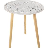 White Openwork Wood Auxiliary Tisch, natürliche Füße ° 60x62cmpour Alle Stile, um zu Hause eine Note zu verleihen