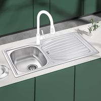 JASSFERRY Stainless Steel Kitchen Sink Single 1.0 Bowl Reversible Top Overflow Hole with Waste Pipes Clips, 980 x 510 mm