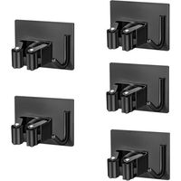 Wall Mounted Broom Holder, 5 Pieces Adhesive Wall Mounted Broom Holder with Position and Hook, Wall Mounted Broom Holder Storage Wall Mounted Broom Holder without Drilling for Kitchen Bathroom Garden