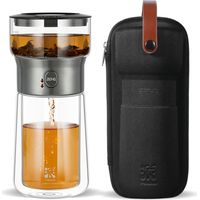 Théière à infusion de thé simple, théière goutte à goutte à un clic, petite théière en verre avec tasse isolée de 270 ML, noir