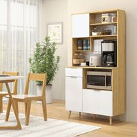 Meuble de cuisine, meuble d'appoint avec 3 portes, tiroir, étagère réglable et porte-serviettes, 93 x 40 x 180 cm, naturel