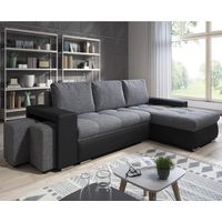 Canapé Angle Convertible + 2 Poufs CASA BAOLI Simon - Noir et gris