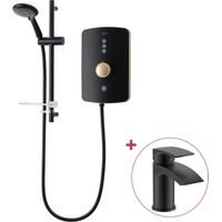 Triton Amala Metallic 8.5kW Brushed Copper Electric Shower Matt Black + Tap