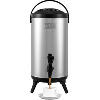 VEVOR Dispensador de Bebidas Aislado Dispensador de Agua Fría y Caliente No Electrico 9,2 L Almacenamiento de Alimentos de Acero Inoxidable Contenedor Aislado 4-6 H con Grifo Portátil para Camping