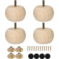 Juego de 4 patas de sofá de madera maciza de 2 pulgadas con tuerca redonda, pernos M8 pretaladrados con soportes de metal, sin terminar