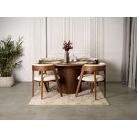 BOBOCHIC - Ensemble SORMIOU avec table à manger ronde extensible 130 à 180 cm + 4 chaises placage chêne massif Marron foncé