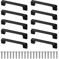 10 Pieces Cabinet Handles Black With Screw For Kitchen Cupboard Wardrobe Hole Centre 96mm-Crezuo