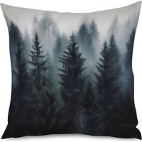Housse de coussin, Coussin décoratif paysage brumeux, forêt verte