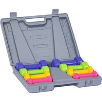 Ensemble d'haltères courtes total 10 Kg - paires de 0,5/1/1,5/2 Kg avec malette - entraînement musculaire & haltérophilie - métal PU multicolore