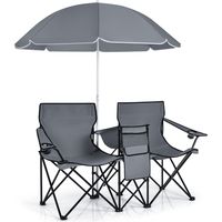 Chaise de camping avec parasol double chaise pliante avec porte-gobelet sac isotherme gris