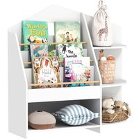 Bookshelf with 7 shelves for books, toys, round edges, can hold 40 kg, white
