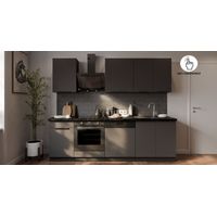 Küche ARIA K-BL Basic 250 cm Anti Fingerprint Küchenzeile Küchenblock Singleküche EinbaukücheGRAPHITE - AFM
