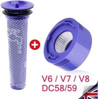 Filtre Dyson V7 V8 + filtre arrière, Dyson Filtre Lot de Pre-Moteur Filtre Lavables pour Dyson V7 V8, Remplacement pour Dyson V7 V8