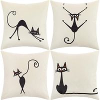 LYCXAMES -- Housse de Coussin, Housse Coussin 45x45 Taie d'oreiller Lot de 4 Housses Coussin Decoratif Fleurs La Vie Marine Plante Tropicale Schéma pour Canapé Chaise de Salon (Chat-Coton Lin)