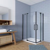 Mampara de ducha Angular,100x100x195cm, con antical,perfilería negra mate,estilo industrial,Cristal templado de 8 mm,incluye barra de soporte 30 cm