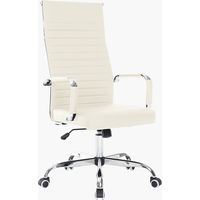 Sedia da Ufficio in Simil Pelle Beige Poltrona Scrivania Girevole Base Cromata