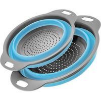 Foldable with Handles, Extendable Handles, Perfect for Draining Pasta, Vegetables, Fruit, 2 Pieces, Gray Blue