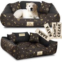 Kingdog Hundebett 75x65 cm personalisierbar, wasserdicht, goldene Knochen