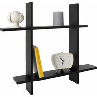 Libreria Parete Legno Nera 2 Ripiani Moderna Scaffale Muro Sospeso