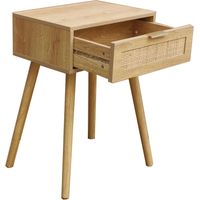 Miroytengo – Table de chevet Frisa – Mélamine blanc, pin/rotin, noir/rotin ou chêne nordique – 1 tiroir 40 x 52 x 30 cm – Design moderne