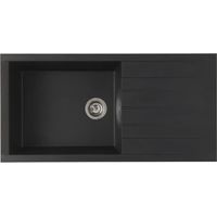 Evier à encastrer 1 bac en SMC noir pailleté – Dimensions 100 x 50 cm – Vidage manuel avec bonde à panier – Stradour