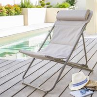 Hesperide – Chilienne de jardin pliante avec dossier inclinable 4 positions – Zinc et polyester – Résistante aux intempéries – Confort optimal