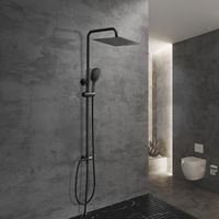 Görbach – Colonne de douche sans robinetterie noir mat – Douche pluie carrée 20x20 cm – Installation sur robinetterie existante – Barre réglable en acier inoxydable – Douchette 3 jets