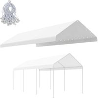 Aoodor Carport Replacement Canopy Cover with Extra-Long Ball Bungees for All Weather, Only Cover-white